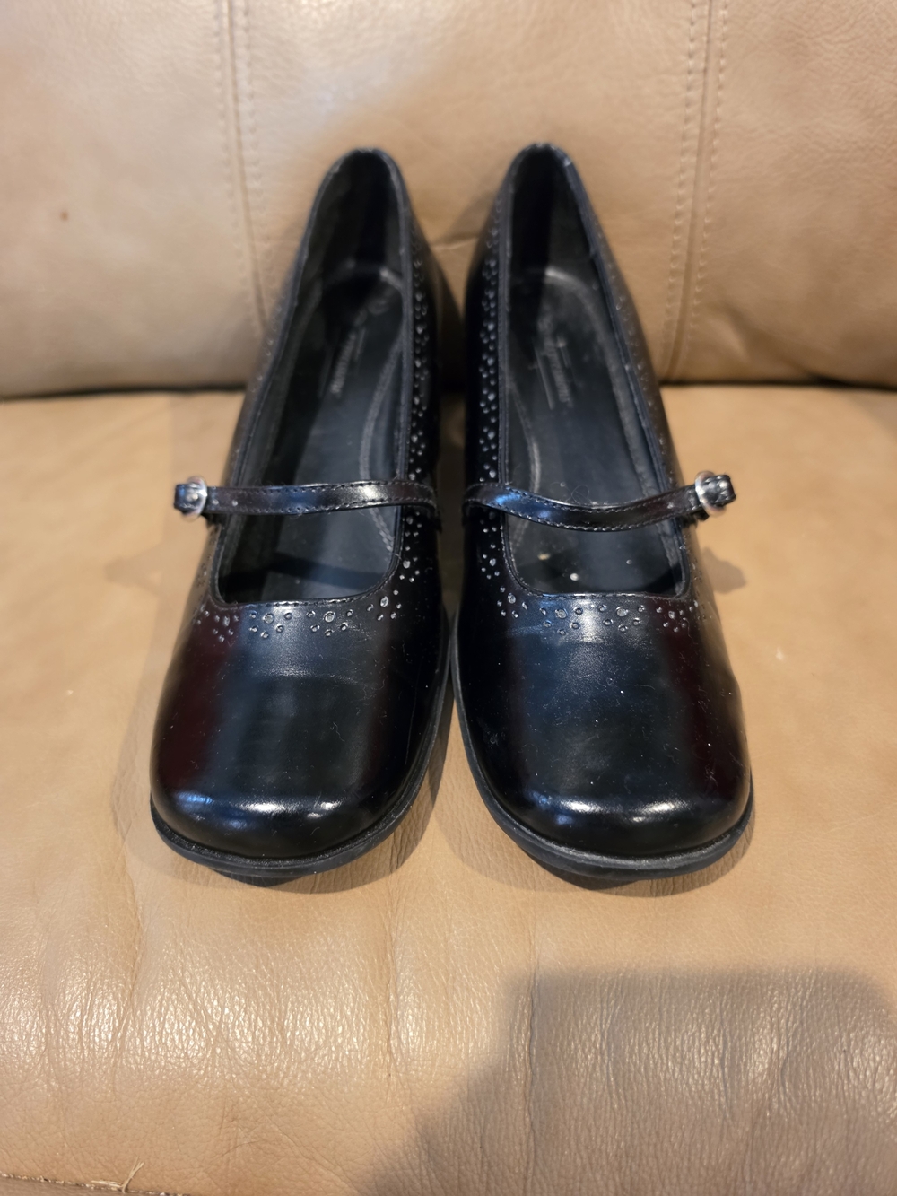 Expressions Black Mary Jane Flats with Decorative Perforation